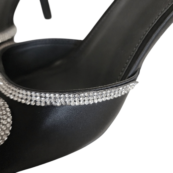 Vodvob Rhinestone Bow Black Square Toe Heels Women's Size 8 - Picture 10 of 13